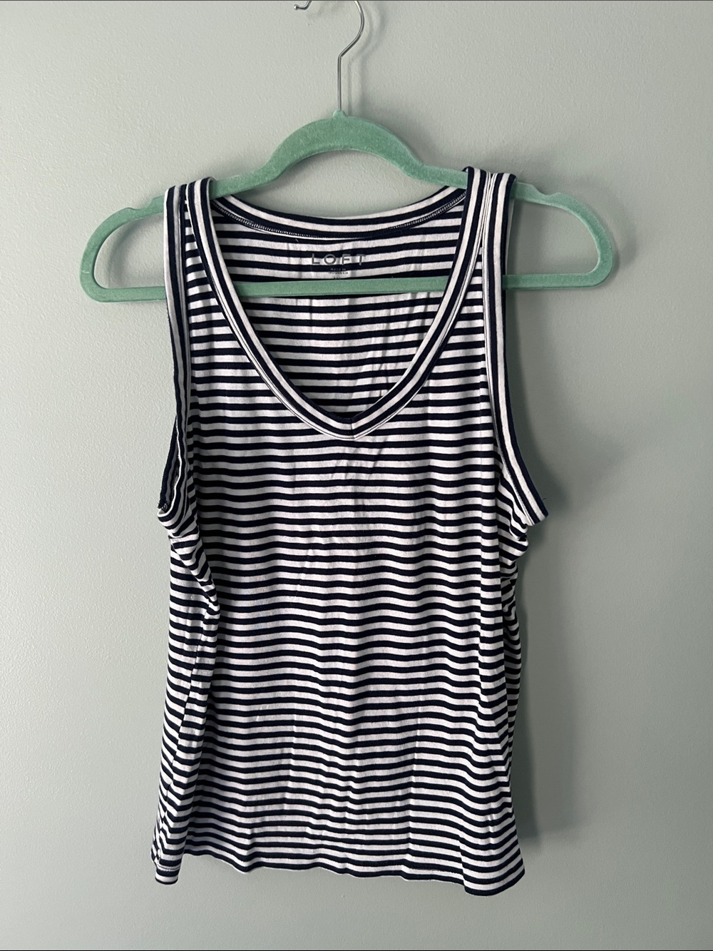 LOFT Navy and White Striped V-Neck Tank